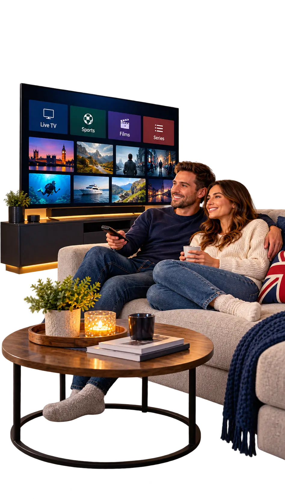 IPTV subscription UK couple watching live TV films and series
