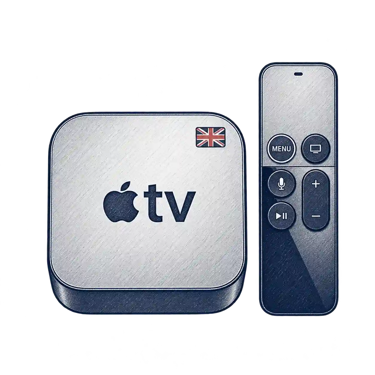 Apple TV streaming box with remote control for watching IPTV on a compatible television