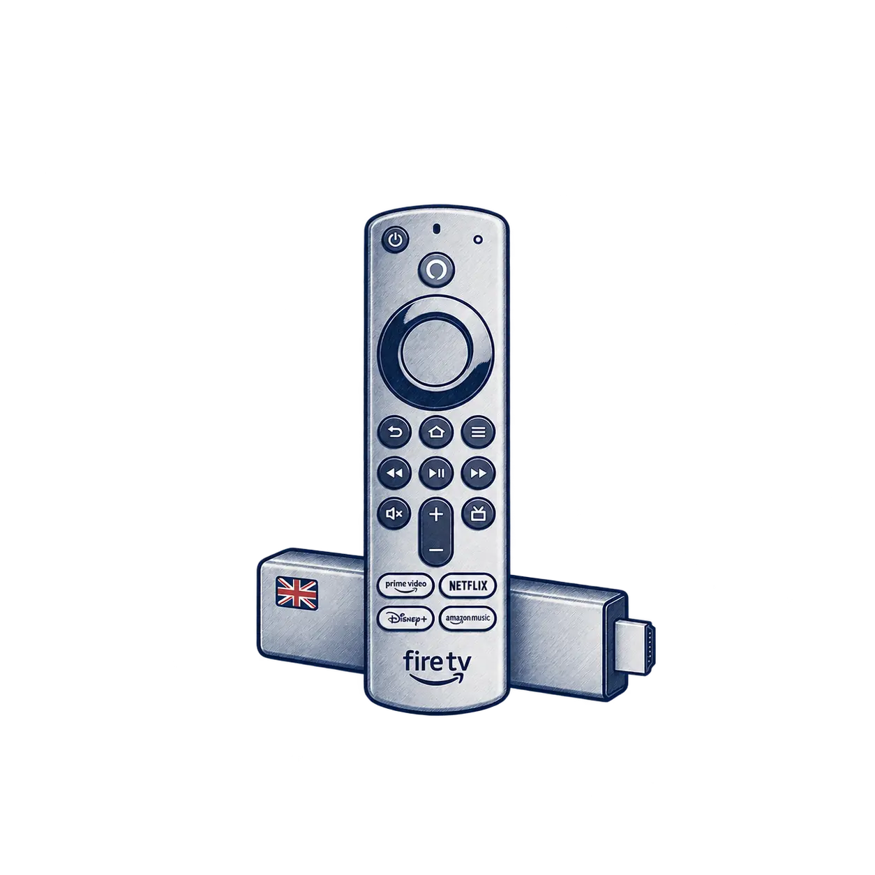 Amazon Fire TV Stick with remote control for watching IPTV on a compatible television
